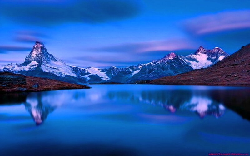 Matterhorn Mountain — Blue, Serene, Night, Photograph, Lake, Snow