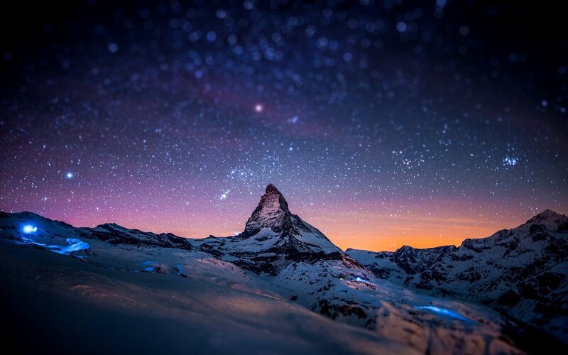 Matterhorn Mountain — Blue, Serene, Night, Photograph, Stars, Snow