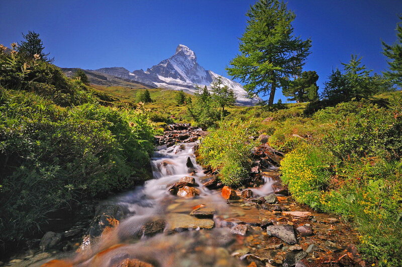 Matterhorn Mountain — Blue, Serene, Summer, Photograph, Stream