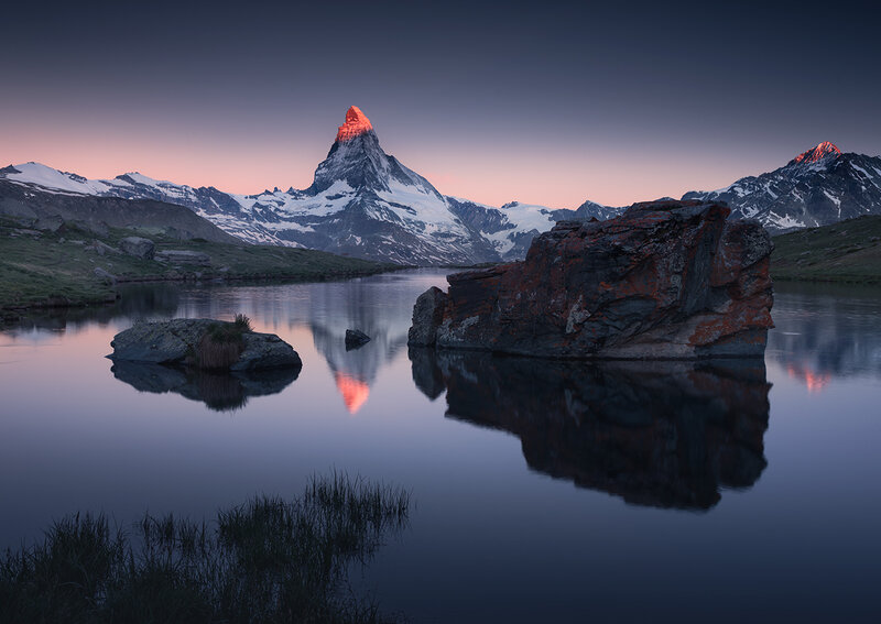 Matterhorn Mountain — Blue, Serene, Sunrise, Photograph, Lake, Rock