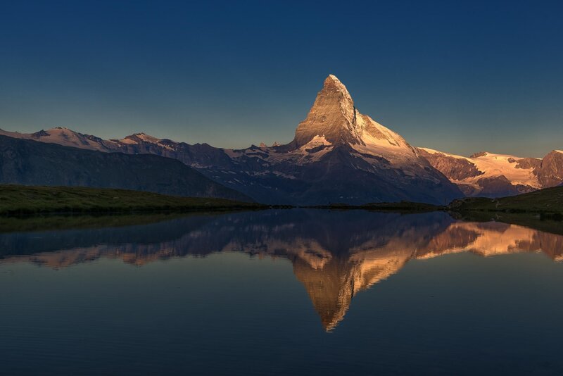 Matterhorn Mountain — Blue, Serene, Sunset, Photograph, Lake, Reflection