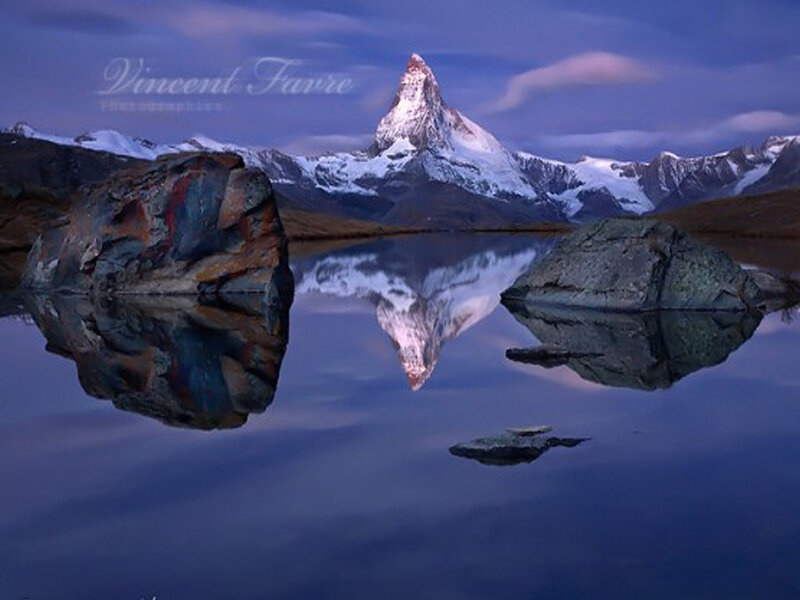 Matterhorn Mountain — Blue, Serene, Sunset, Photograph, Lake, Rock