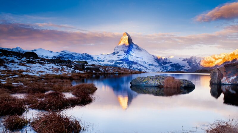 Matterhorn Mountain — Blue, Serene, Sunset, Photograph, Lake, Snow