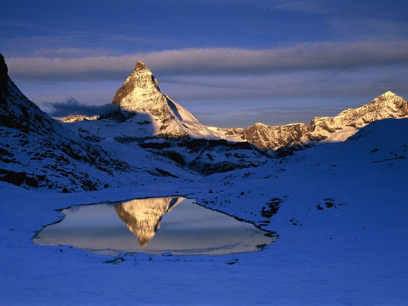 Matterhorn Mountain — Blue, Serene, Sunset, Photograph, Snow