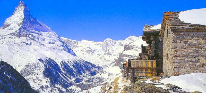 Matterhorn Mountain — Blue, Serene, Winter, Photograph, Snow-covered Peaks