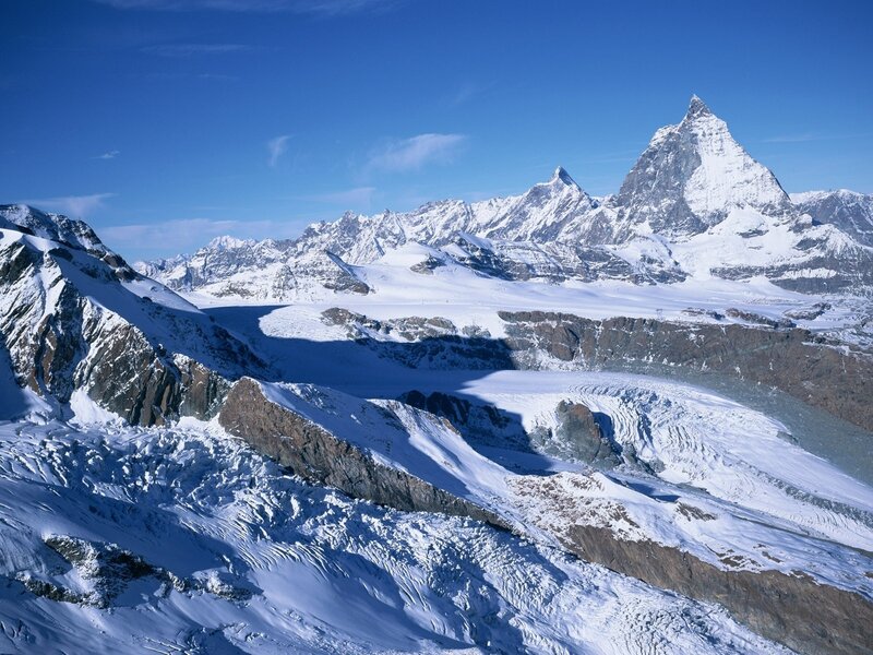 Matterhorn Mountain — Blue, Serene, Winter, Photograph, Snow, Glacier