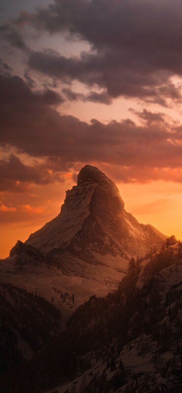 Matterhorn Mountain — Orange, Dramatic, Sunset, Photograph, Clouds