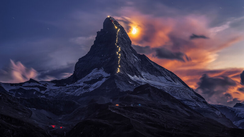 Matterhorn Mountain — Purple, Dramatic, Night, Photograph
