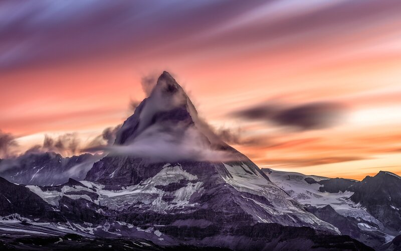 Matterhorn Mountain — Purple, Dramatic, Sunset, Photograph, Clouds