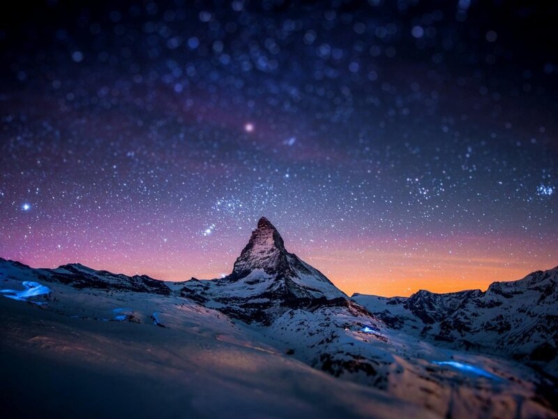 Matterhorn Mountain — Purple, Serene, Night, Photograph, Snow