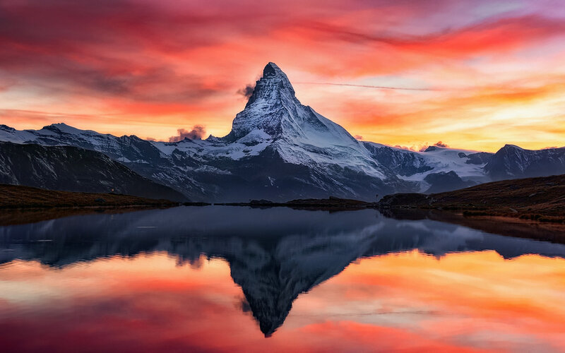 Matterhorn Mountain — Red, Dramatic, Sunset, Photograph