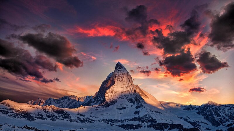 Matterhorn Mountain — Red, Dramatic, Sunset