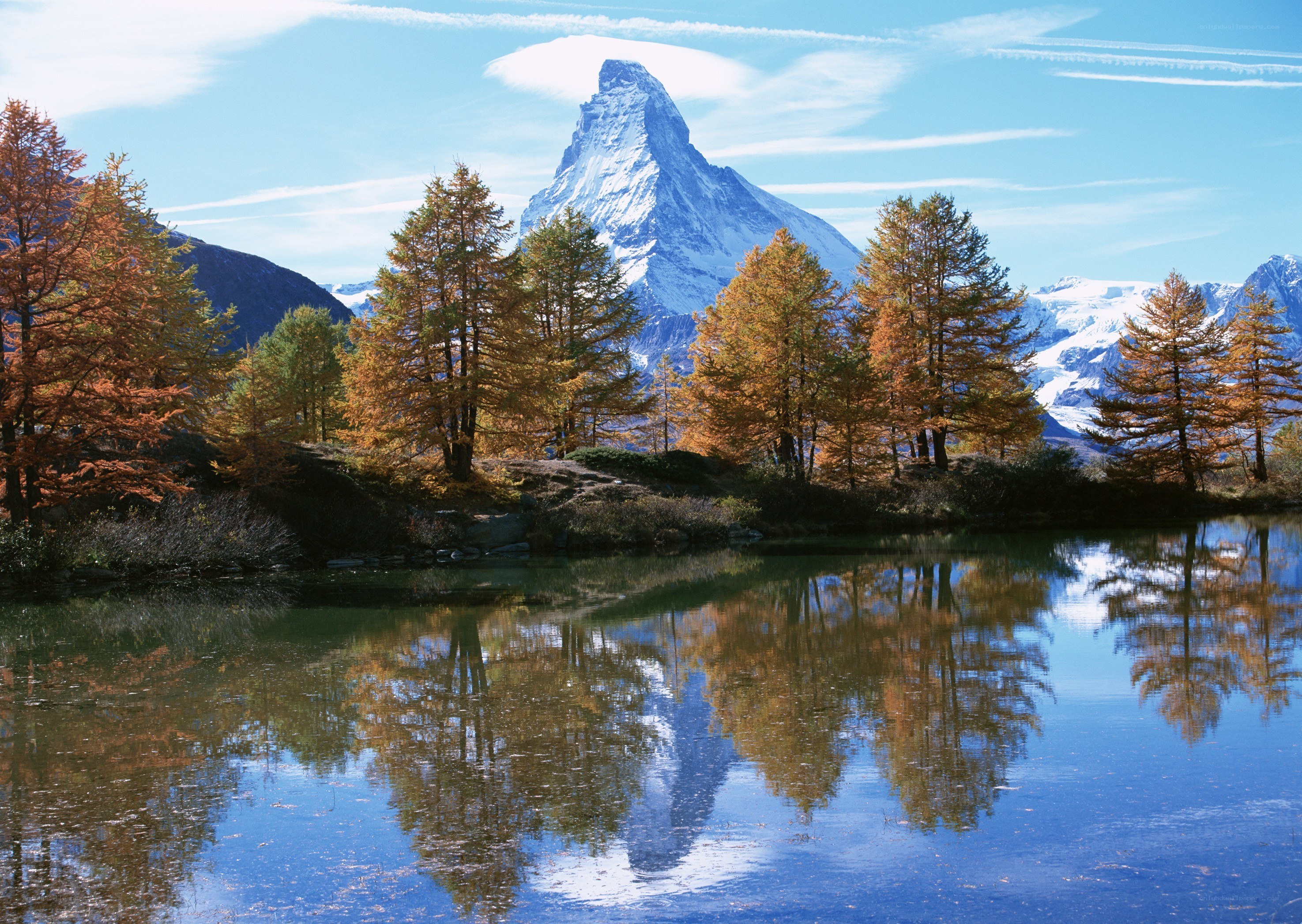 Matterhorn reflected in autumn lake