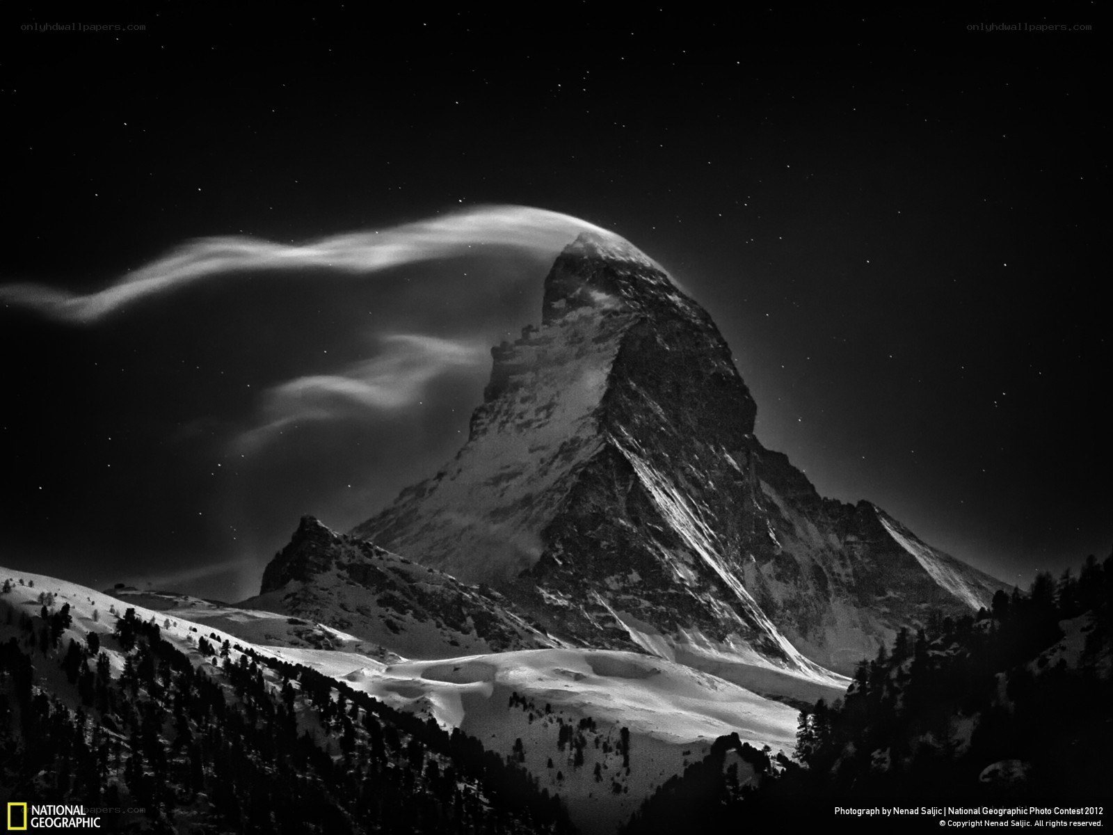 Matterhorn under starry sky