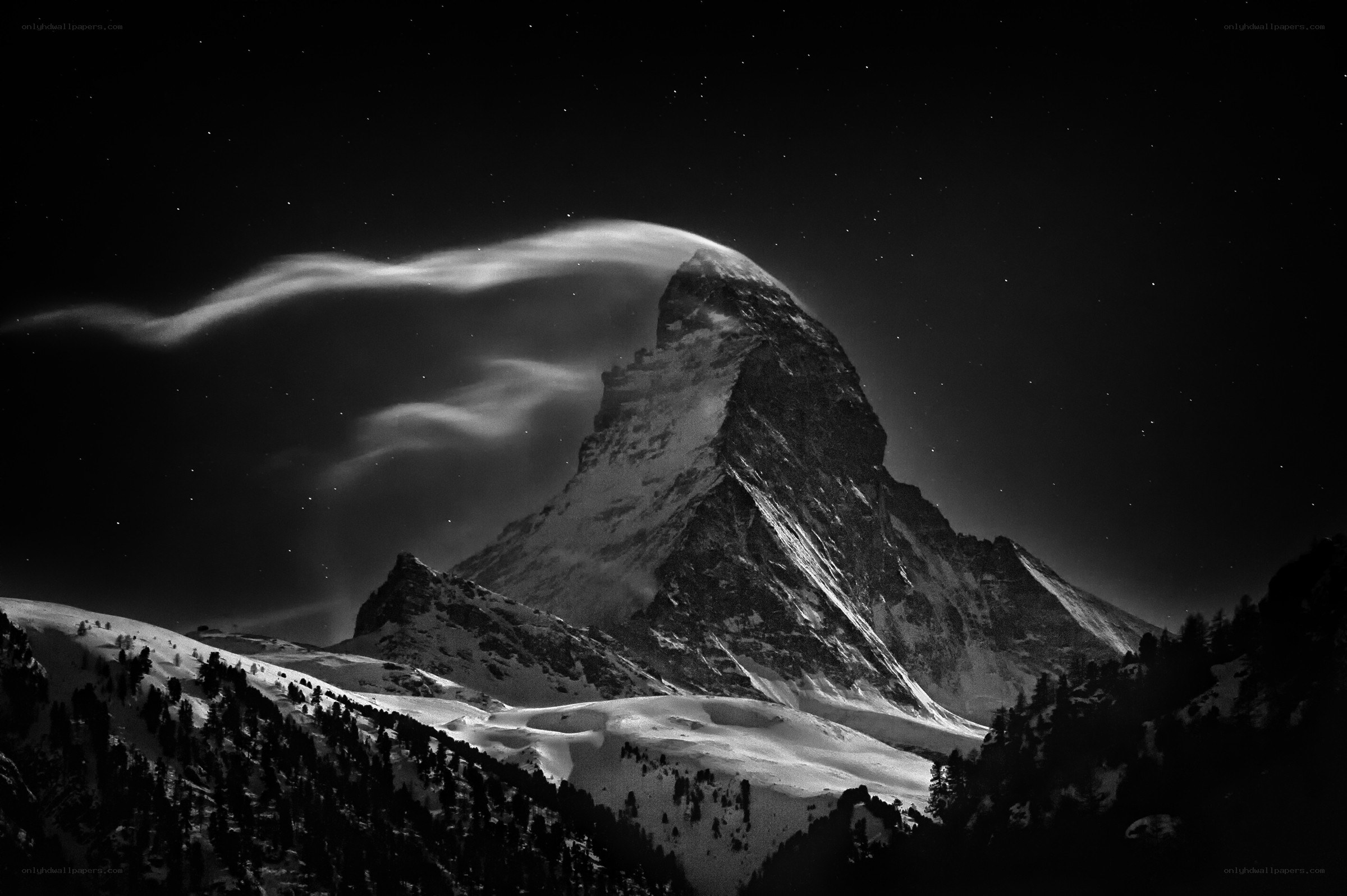 Matterhorn under starry sky