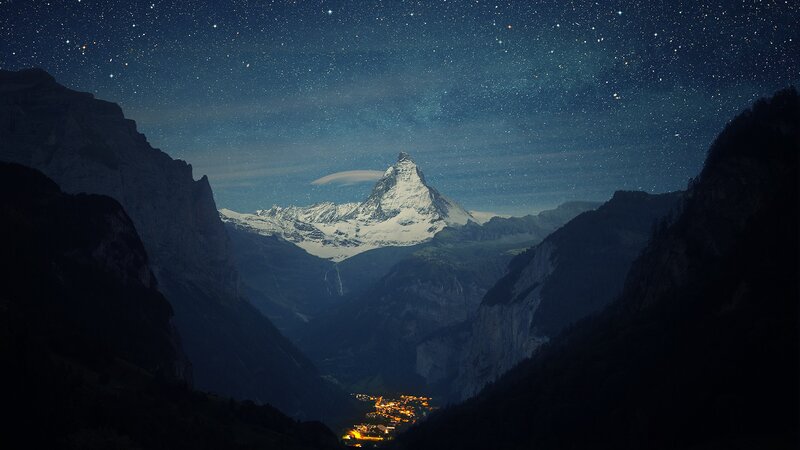 Matterhorn under starry sky