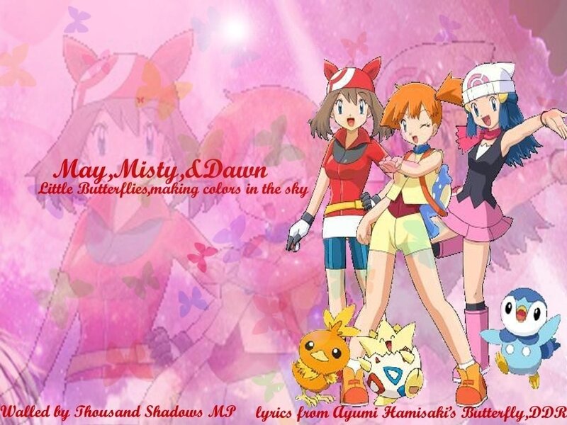 May, Misty, and Dawn with Pokémon
