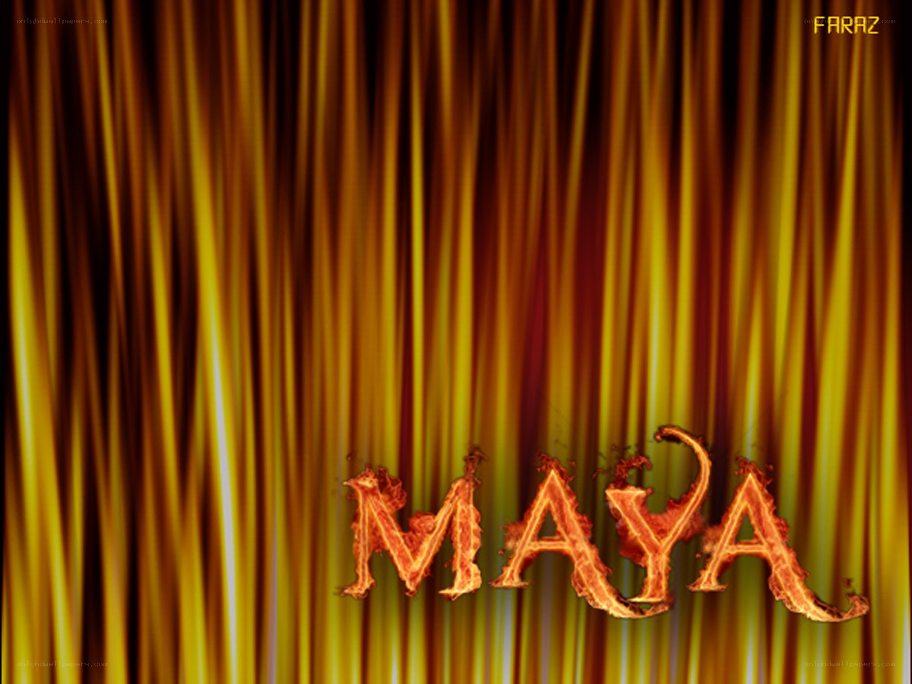 Maya fire text on curtain