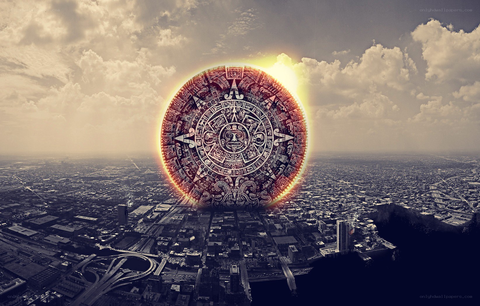 Mayan Calendar Over City