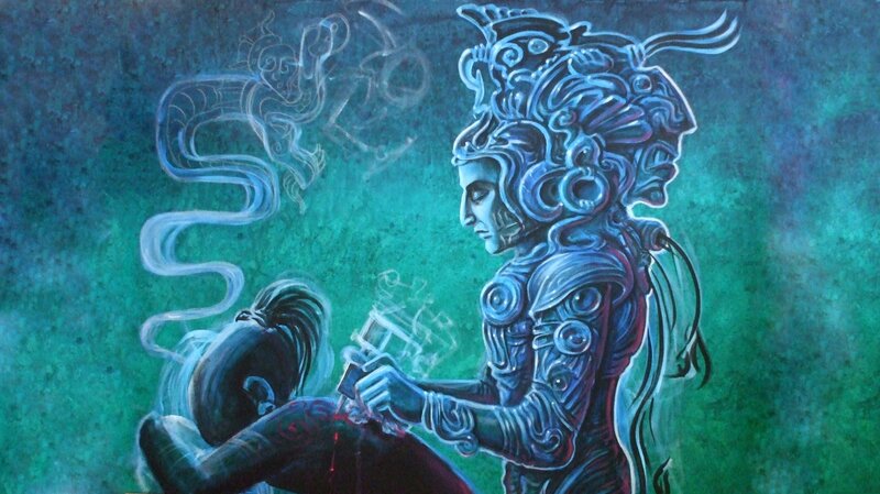 Mayan deity performing ritual