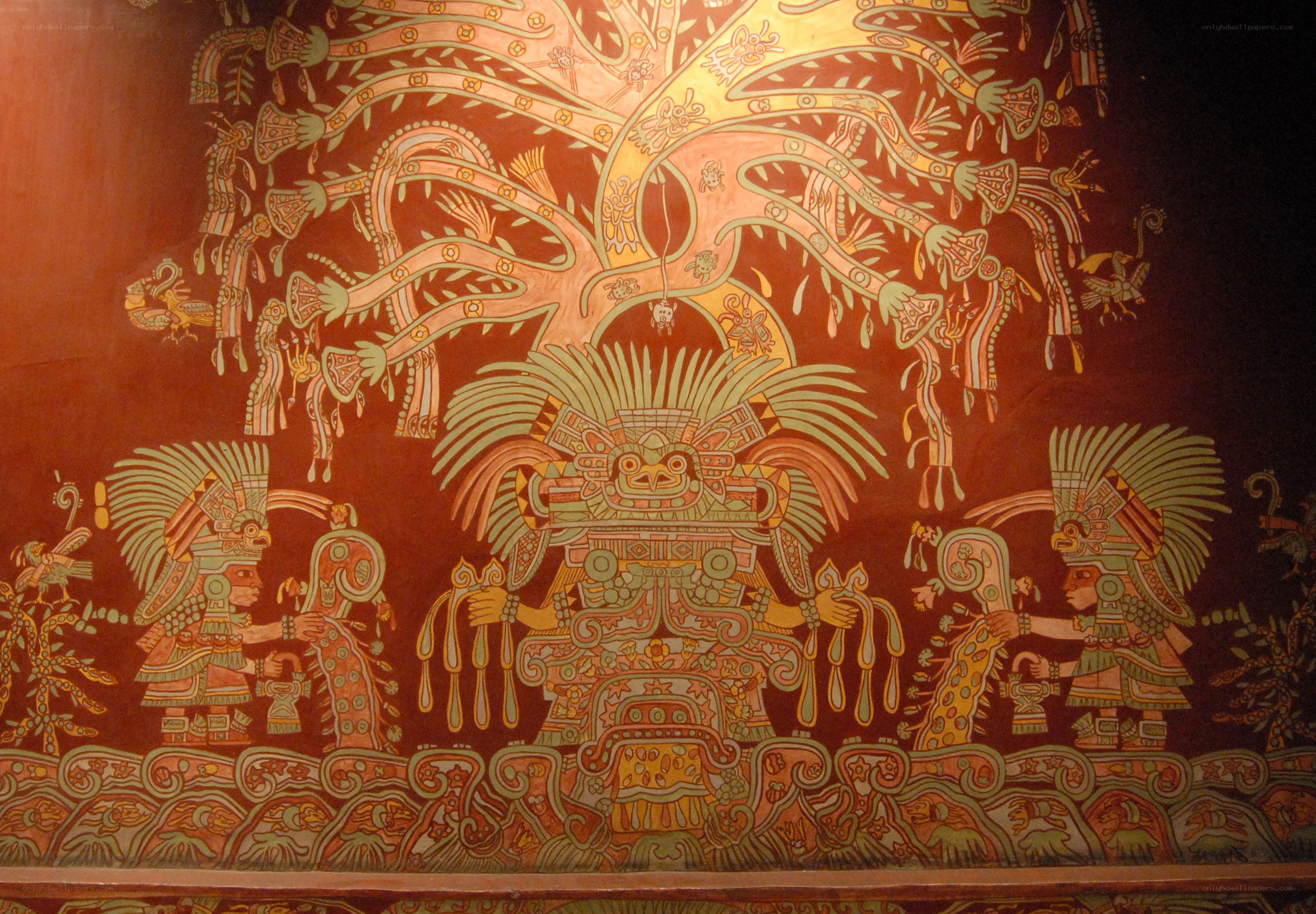 Mayan mural with central deity