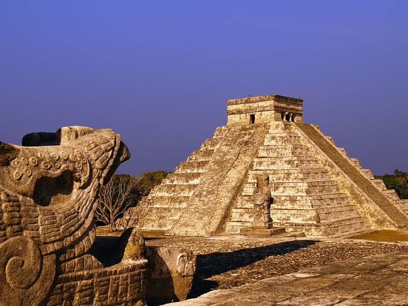 Mayan Pyramid at Chichen Itza — Blue, Serene, Sunset, Photograph