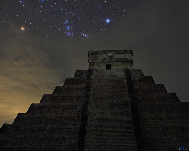 Mayan Pyramid at Night — Black, Dramatic