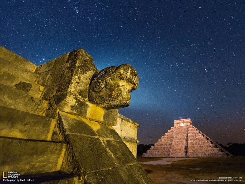 Mayan Pyramid at Night — Blue, Serene