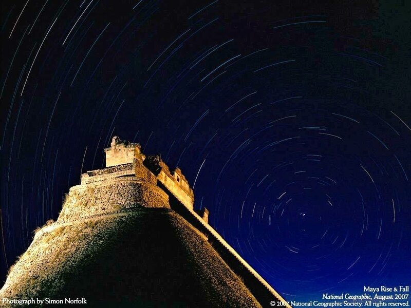 Mayan Pyramid at Night — Blue