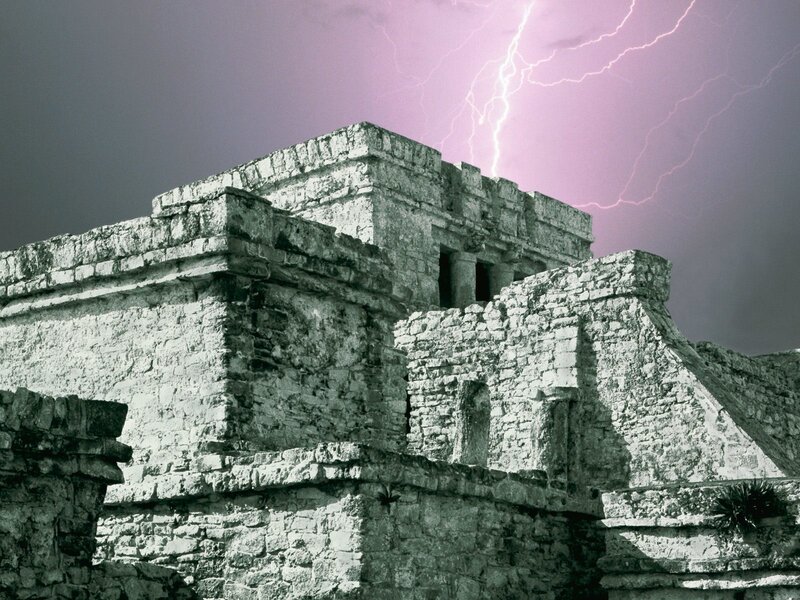 Mayan Pyramid at Night — Gray, Dramatic