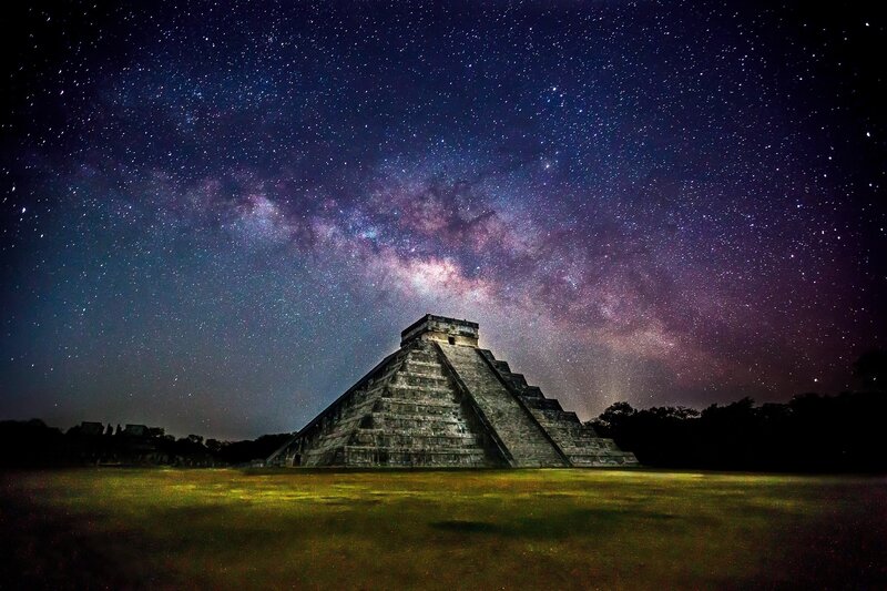 Mayan Pyramid at Night — Purple