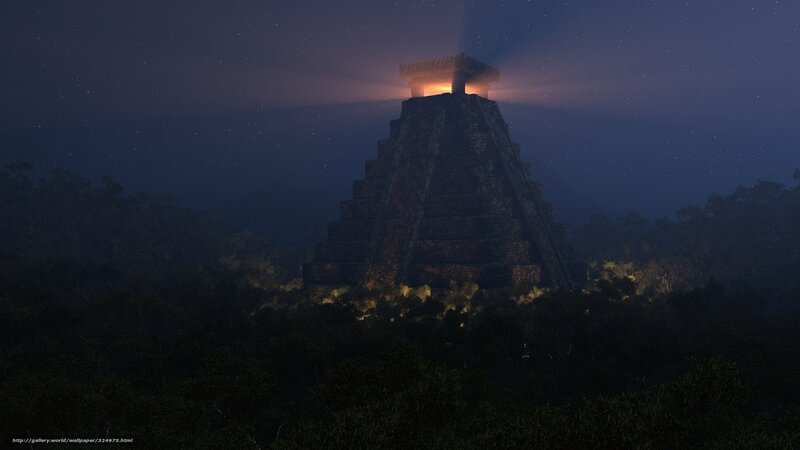 Mayan pyramid at night