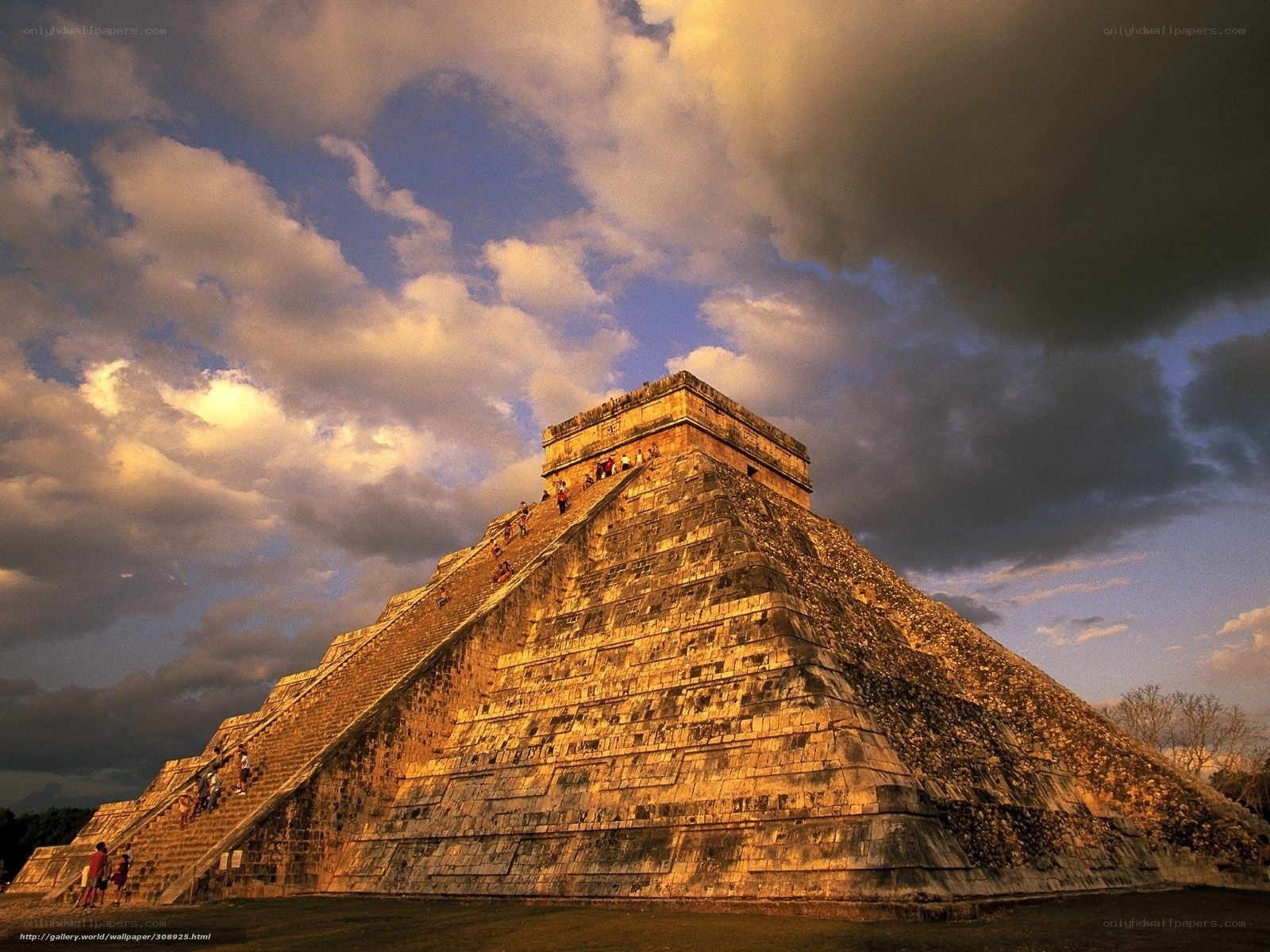 Mayan pyramid at sunset