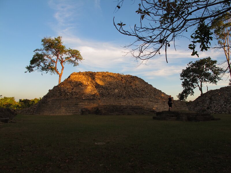 Mayan pyramid at sunset