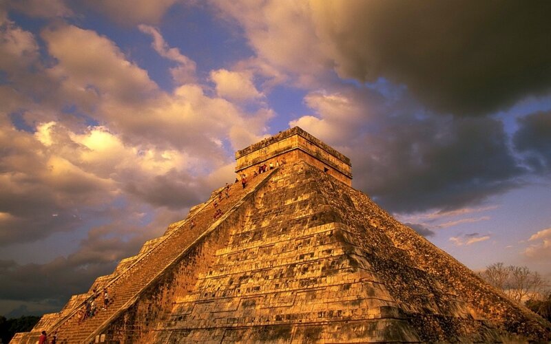 Mayan Pyramid at Sunset — Gold, Dramatic, Photograph