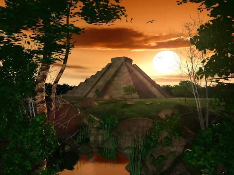 Mayan Pyramid at Sunset — Orange