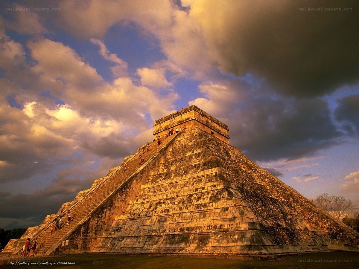 Mayan pyramid at sunset