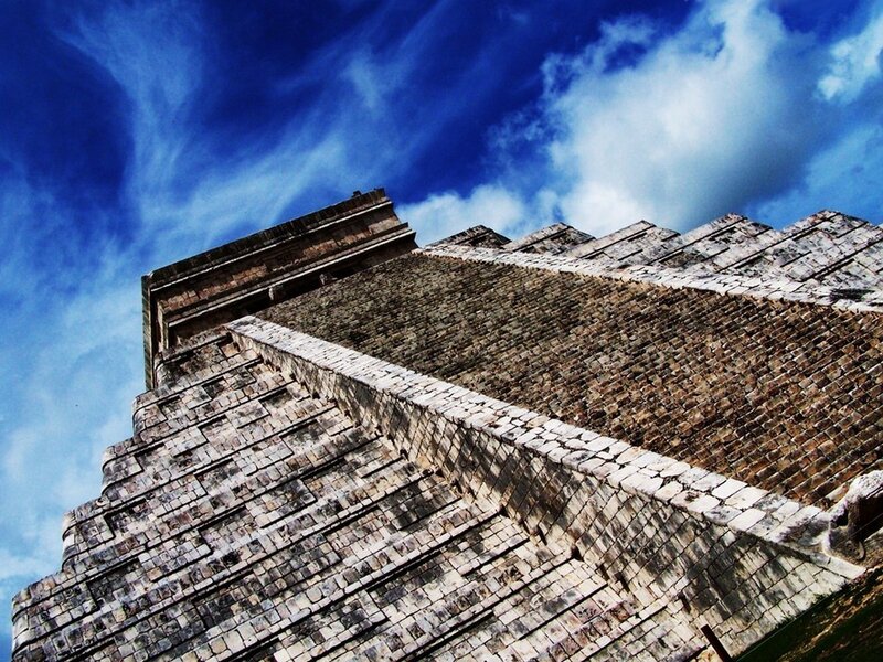 Mayan pyramid under blue sky