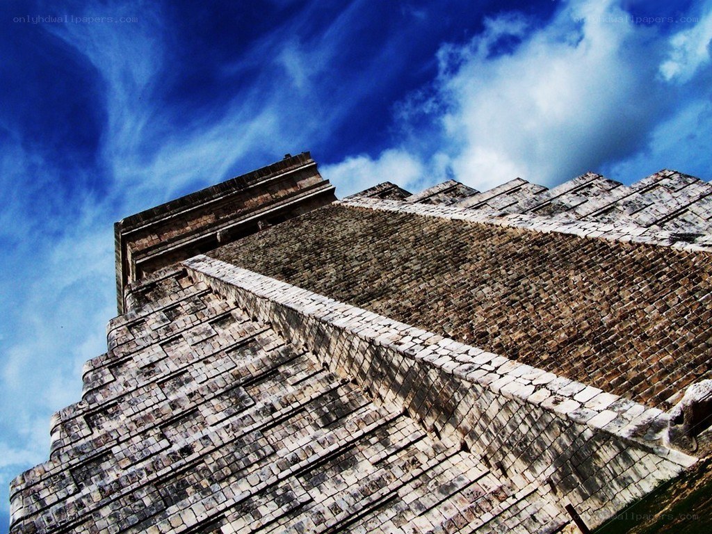 Mayan pyramid under blue sky