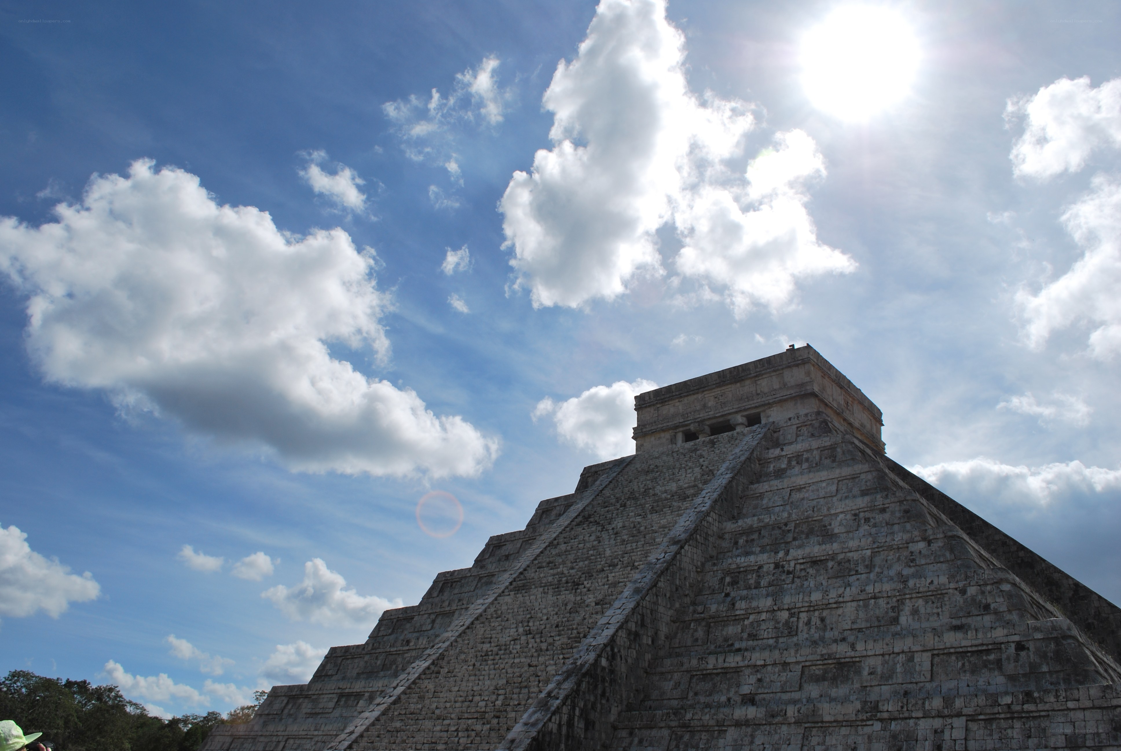 Mayan pyramid under blue sky