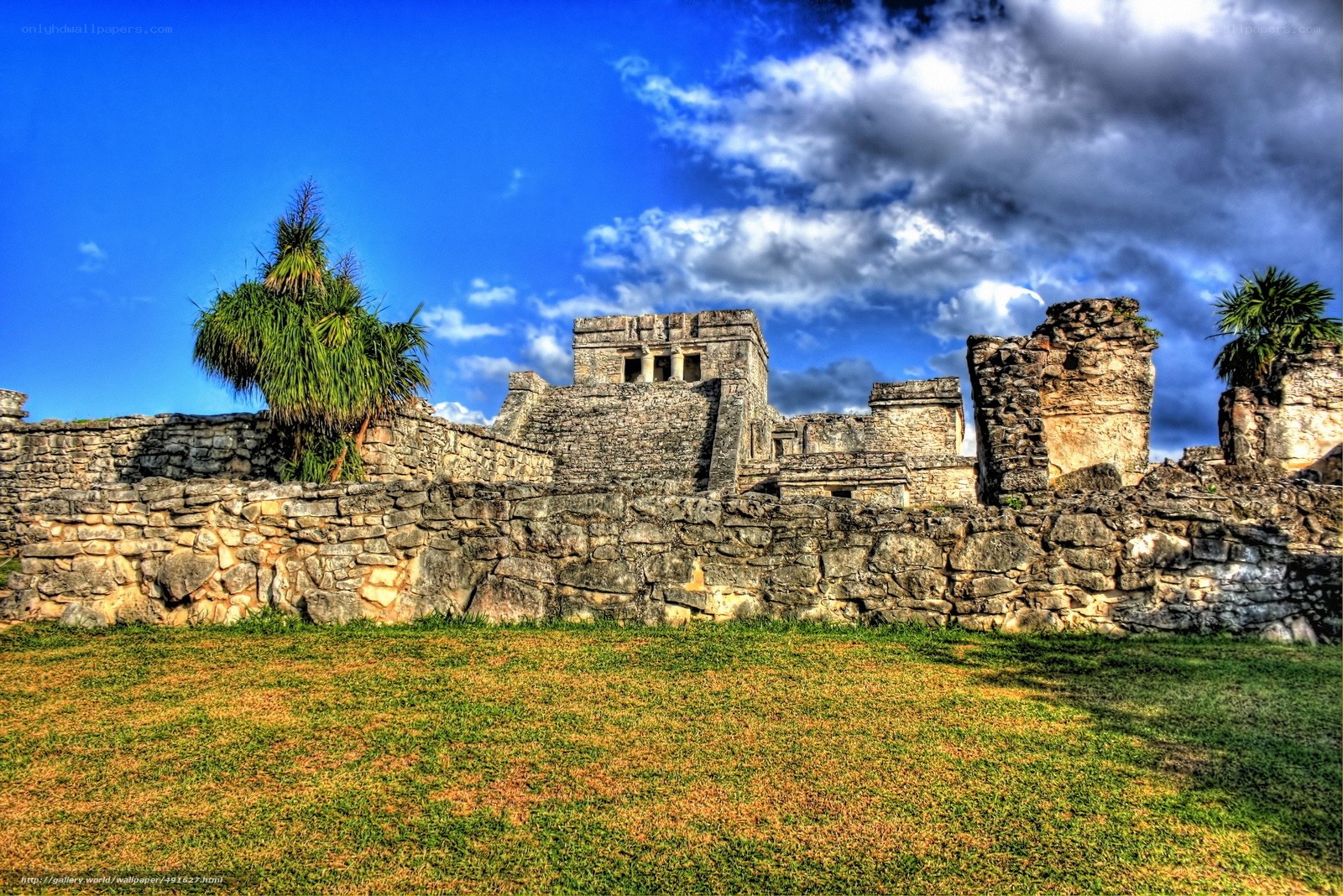 Mayan ruins under blue sky