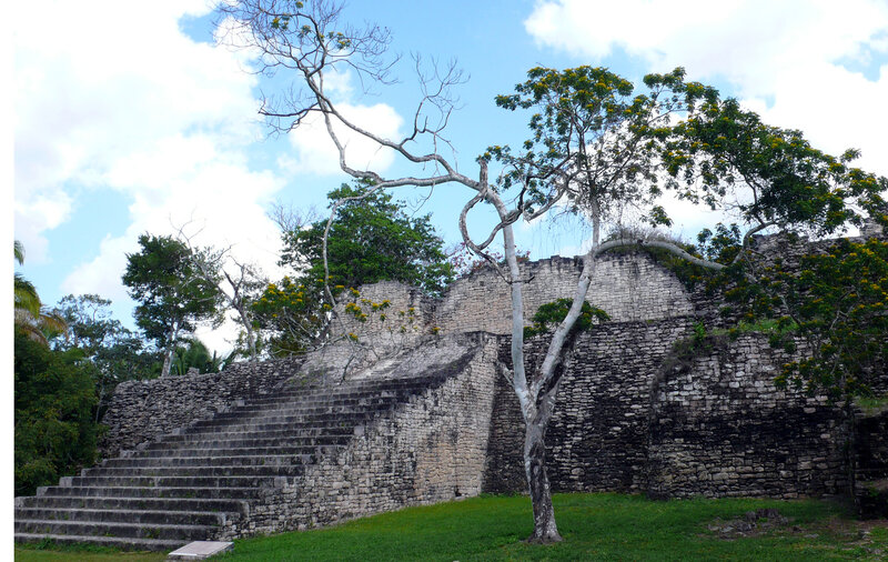 Mayan ruins with stone steps