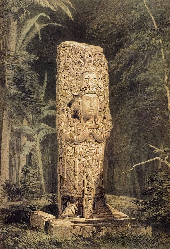 Mayan stone monument in jungle