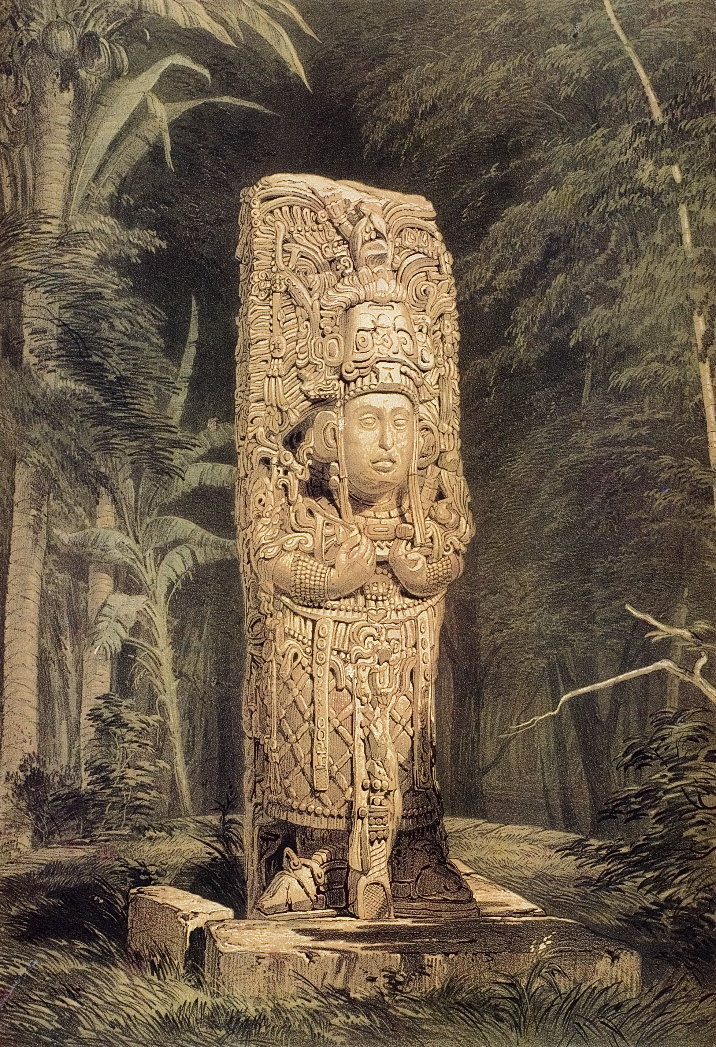 Mayan stone monument in jungle
