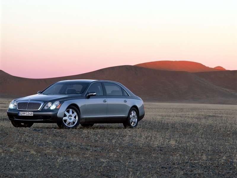 Maybach in desert at sunset