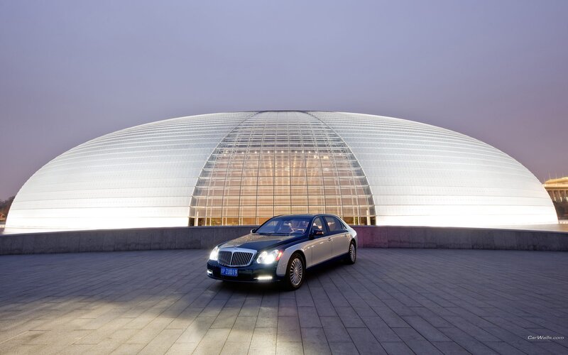 Maybach in front of a modern building