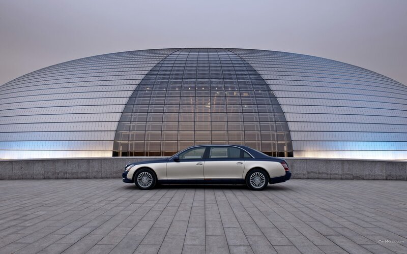 Maybach in front of modern building
