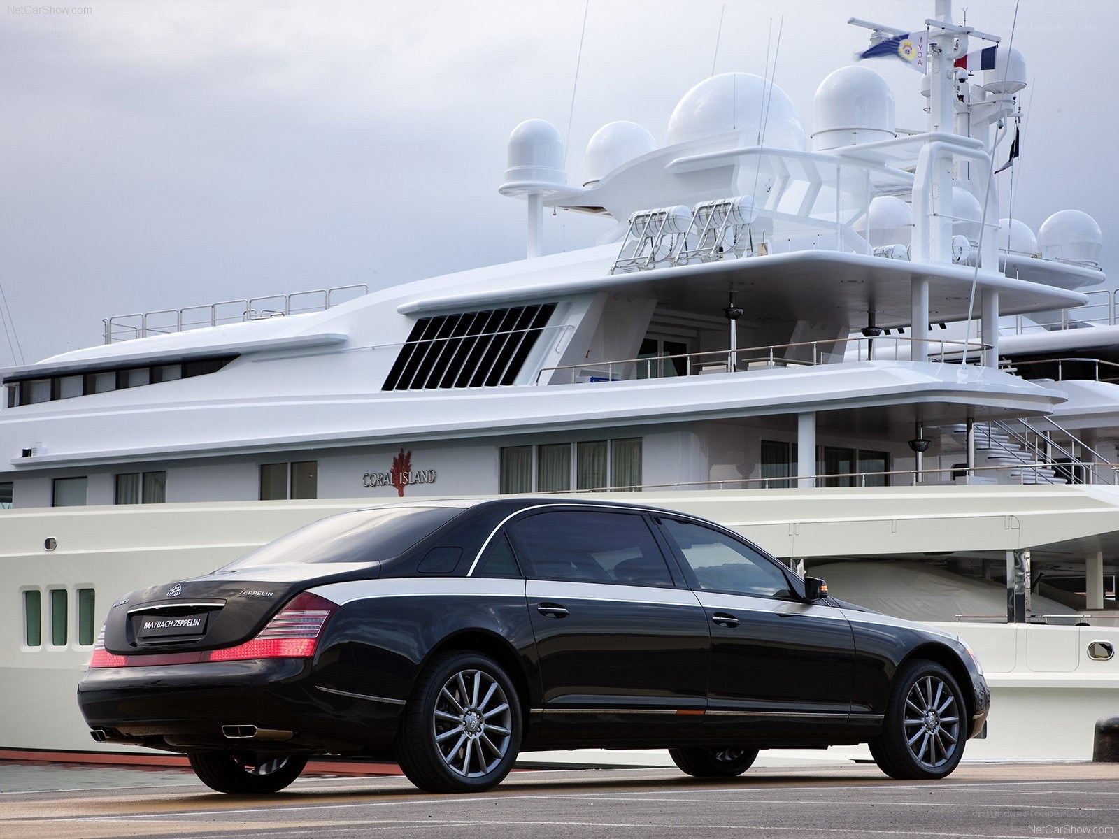Maybach Zeppelin by a yacht