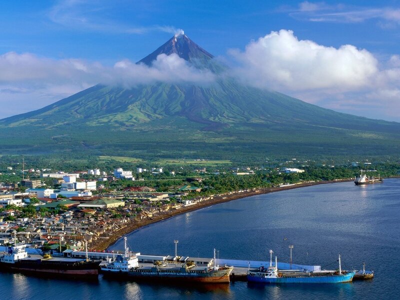 Mayon Volcano and coastal town