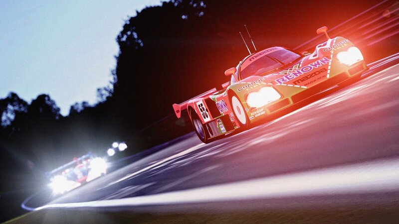 Mazda race car at night